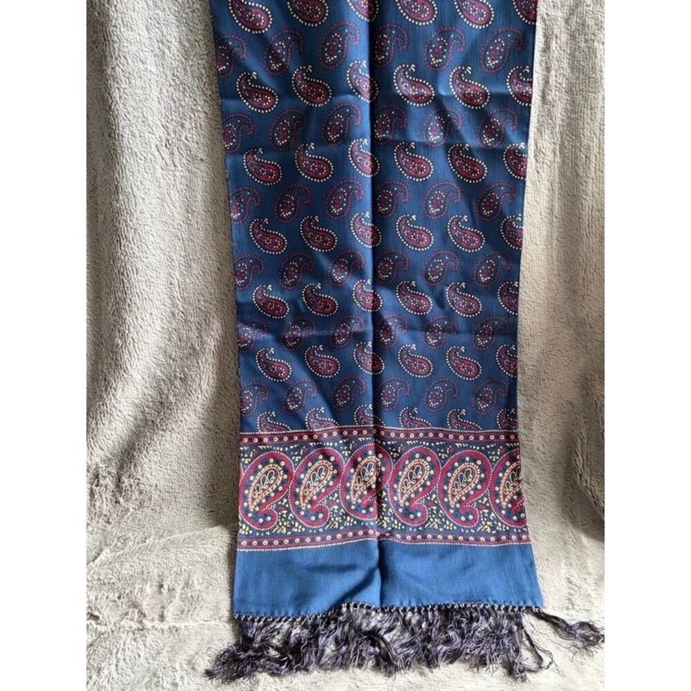 Brooks Brothers Vintage Mens Scarf Navy Blue Burgundy Paisley Fringe Ultra Soft